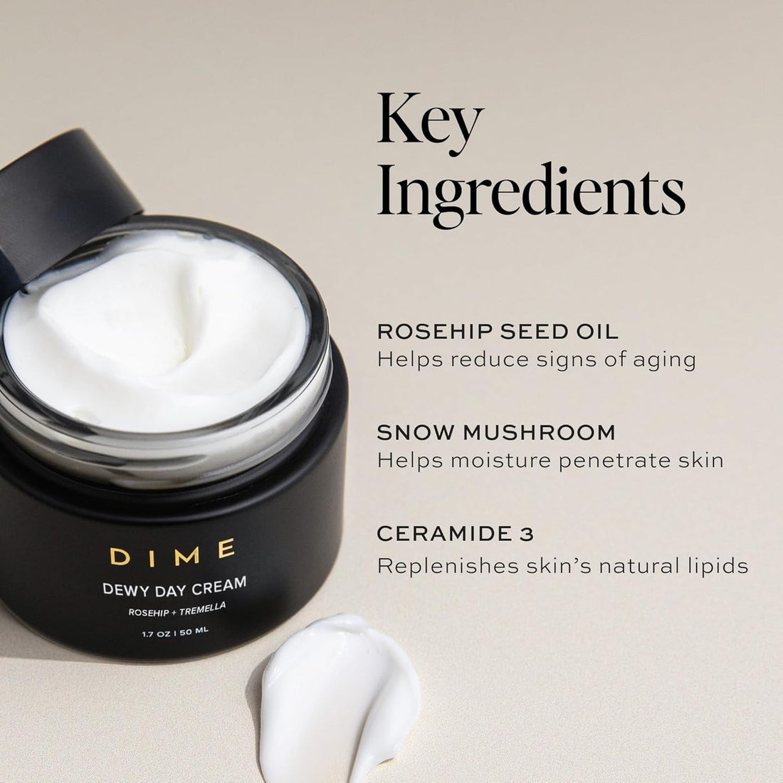 DIME Dewy Day Cream - 50ml | Lightweight, Vegan Daily Moisturiser for Hydration, Firmness & Radiance