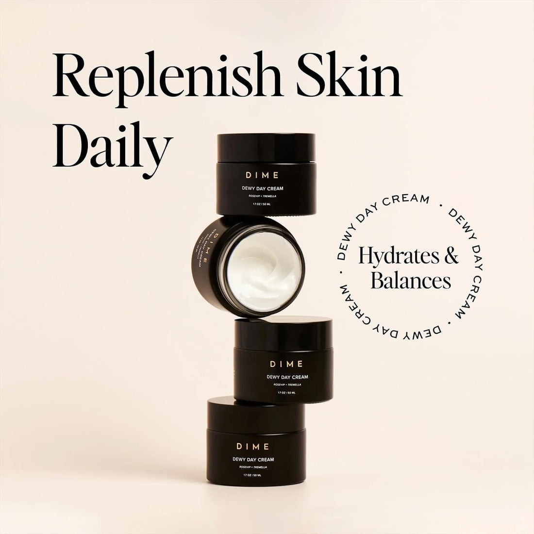 DIME Dewy Day Cream - 50ml | Lightweight, Vegan Daily Moisturiser for Hydration, Firmness & Radiance