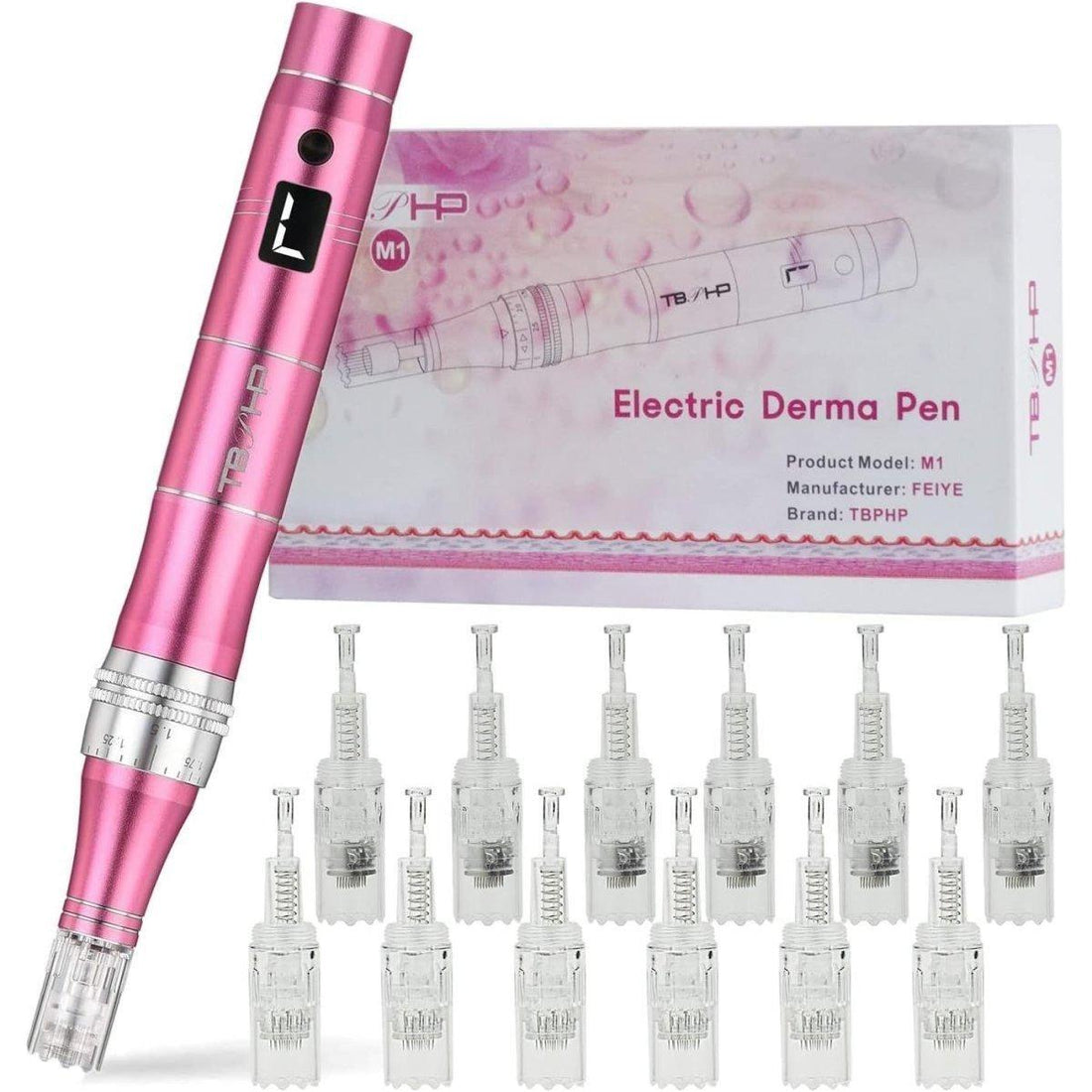 Dermapen TBPHP M1 Electric Wireless Beauty Pen Pink | 12 Replacement Cartridges | 7-Speed Microneedling System