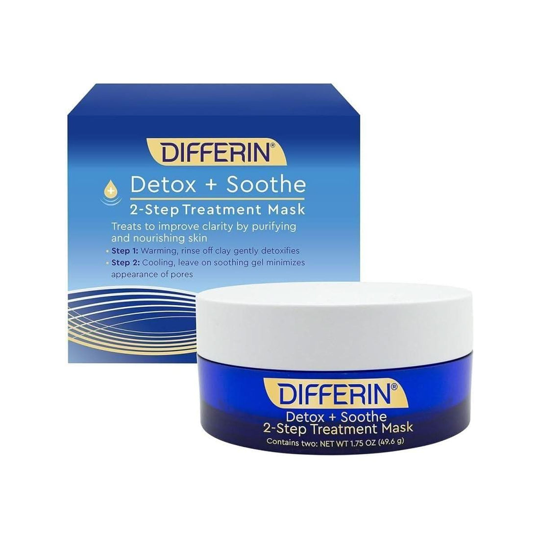 Differin Detox & Soothe 2-Step Treatment Clay Mask 50ml | Purify, Hydrate & Calm Skin 3-Minute Detox for a Radiant Glow