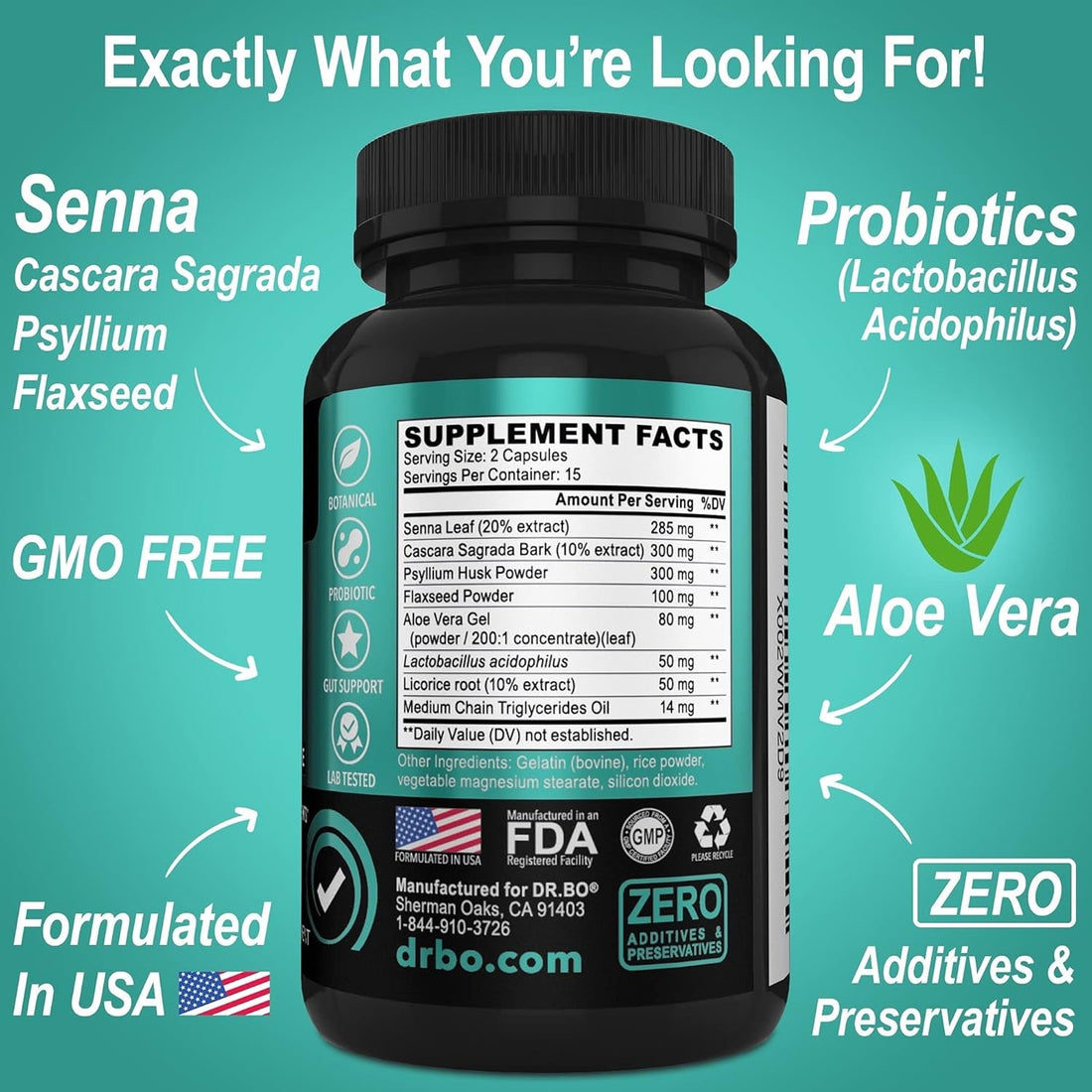 DR. BO 15 Day Colon Detox Advanced Herbal Cleanse 30 Capsules | Natural Cleanse for Constipation, Bloating & Weight Support