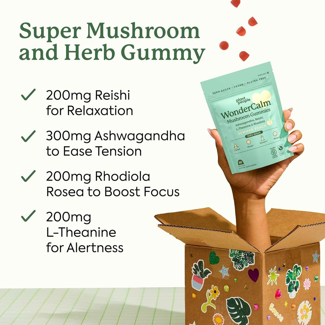 Plant People WonderCalm Mushroom Gummies 60 Gummies | Stress Relief & Mood Support with Ashwagandha, Reishi & L-Theanine