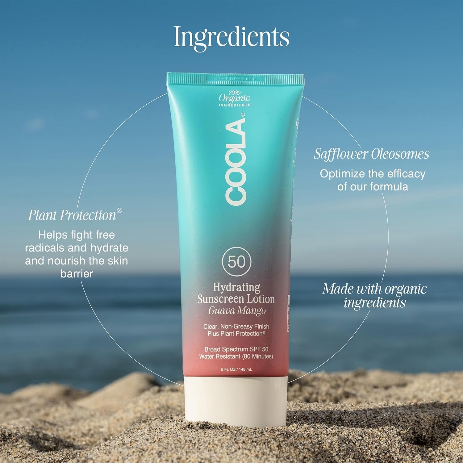 COOLA Hydrating Sunscreen Lotion SPF 50 Guava Mango 148ml | Organic, Reef-Friendly Body Protection with Antioxidants