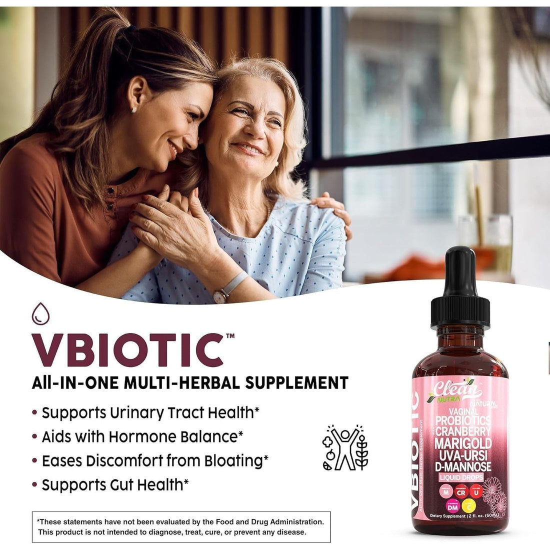 Clean Nutraceuticals Vaginal Probiotic Drops - 60ml | D-Mannose, Cranberry, Uva Ursi & Black Cohosh for Urinary, Vaginal & Hormonal Health