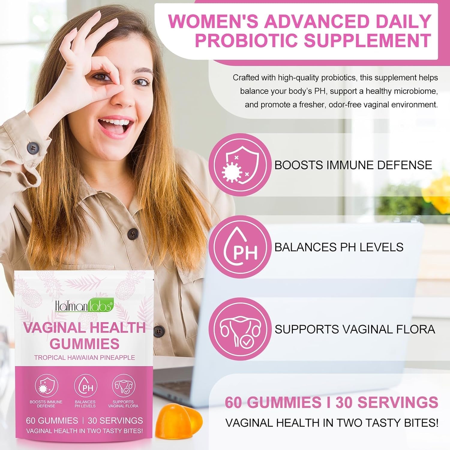 newseel Vaginal Health Gummies – 60 Gummies (30 Servings) | pH Balance, Odor Control & Immunity Support for Women