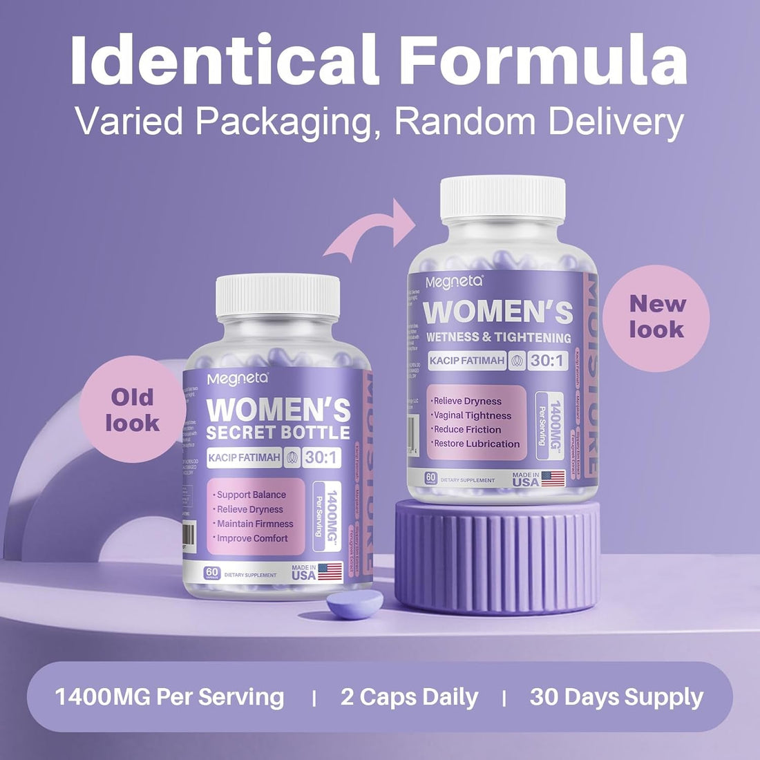 MEGNETA Vaginal Moisturizer  60 Capsules | Kacip Fatimah, Manjakani & Slippery Elm for Intimate Health & Moisture