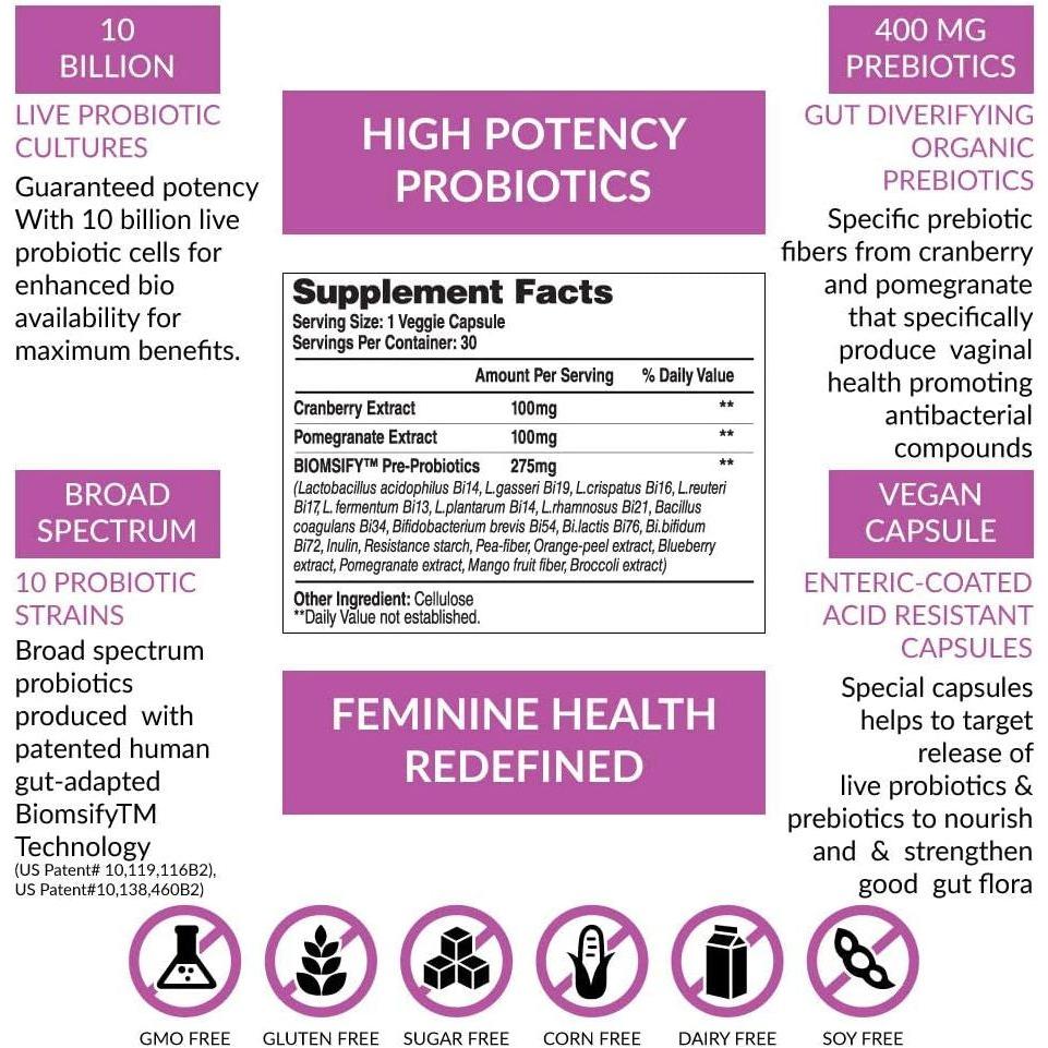 Biom Probiotics Feminine Support - 30 Veggie Capsules | Gut & Vaginal Microbiome Balance