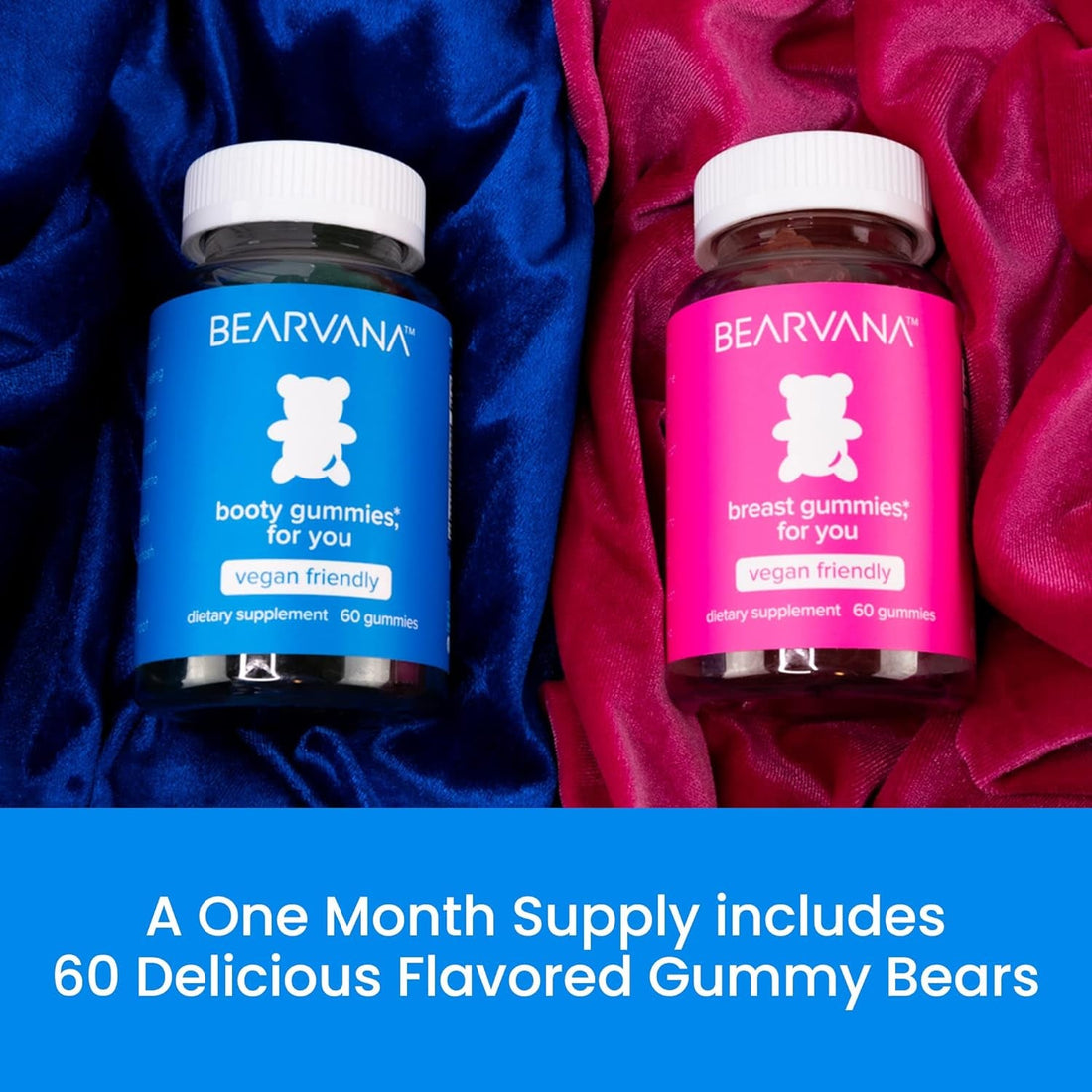 BEARVANA Top Support & Peach Support Combo Pack Gummies for Women | 9 Herbal Extracts + Essential Vitamins | Berry Flavour 60 Gummies