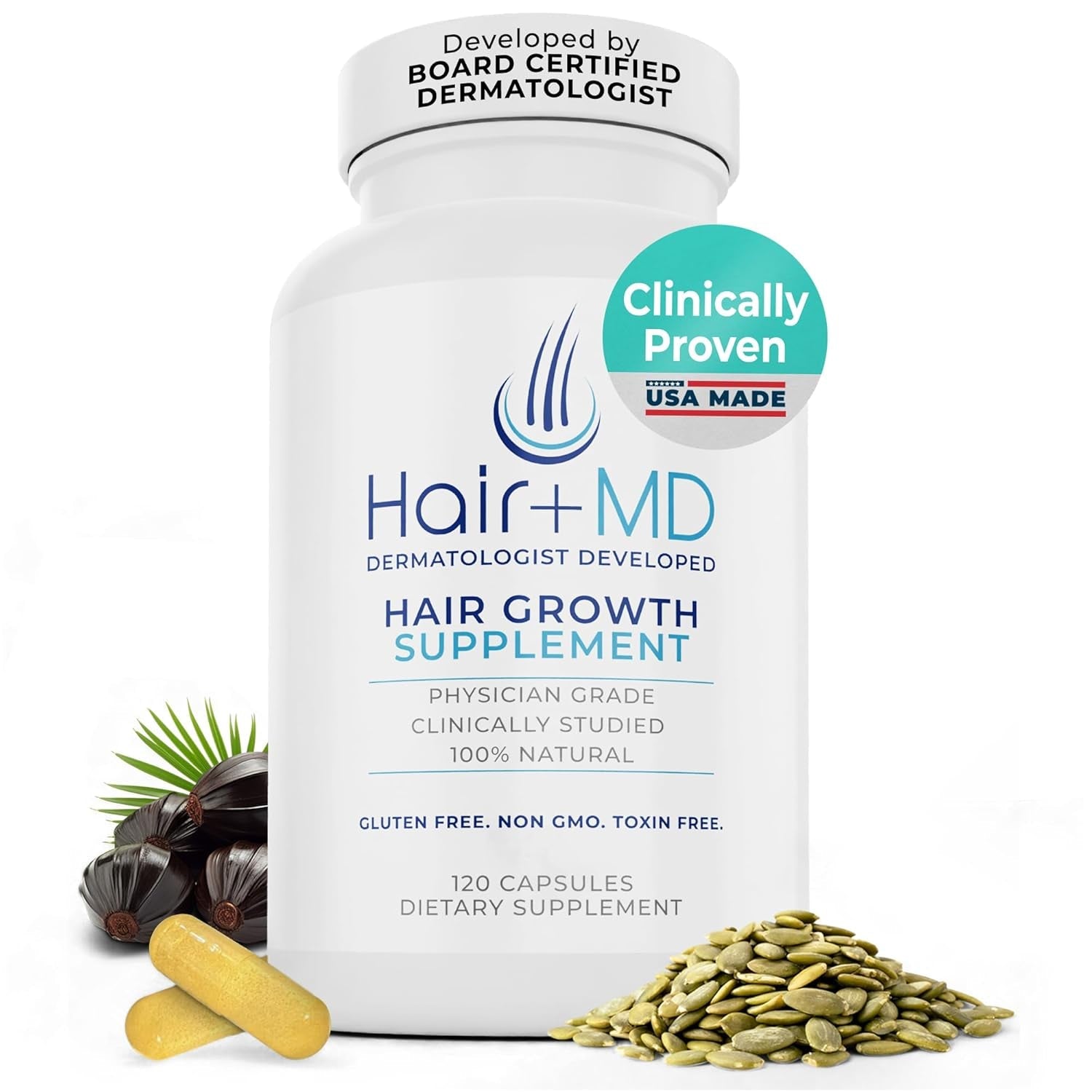 Hair Plus MD Hair Growth Supplement 120 Capsules | Clinically Proven Formula for Thicker, Fuller Hair