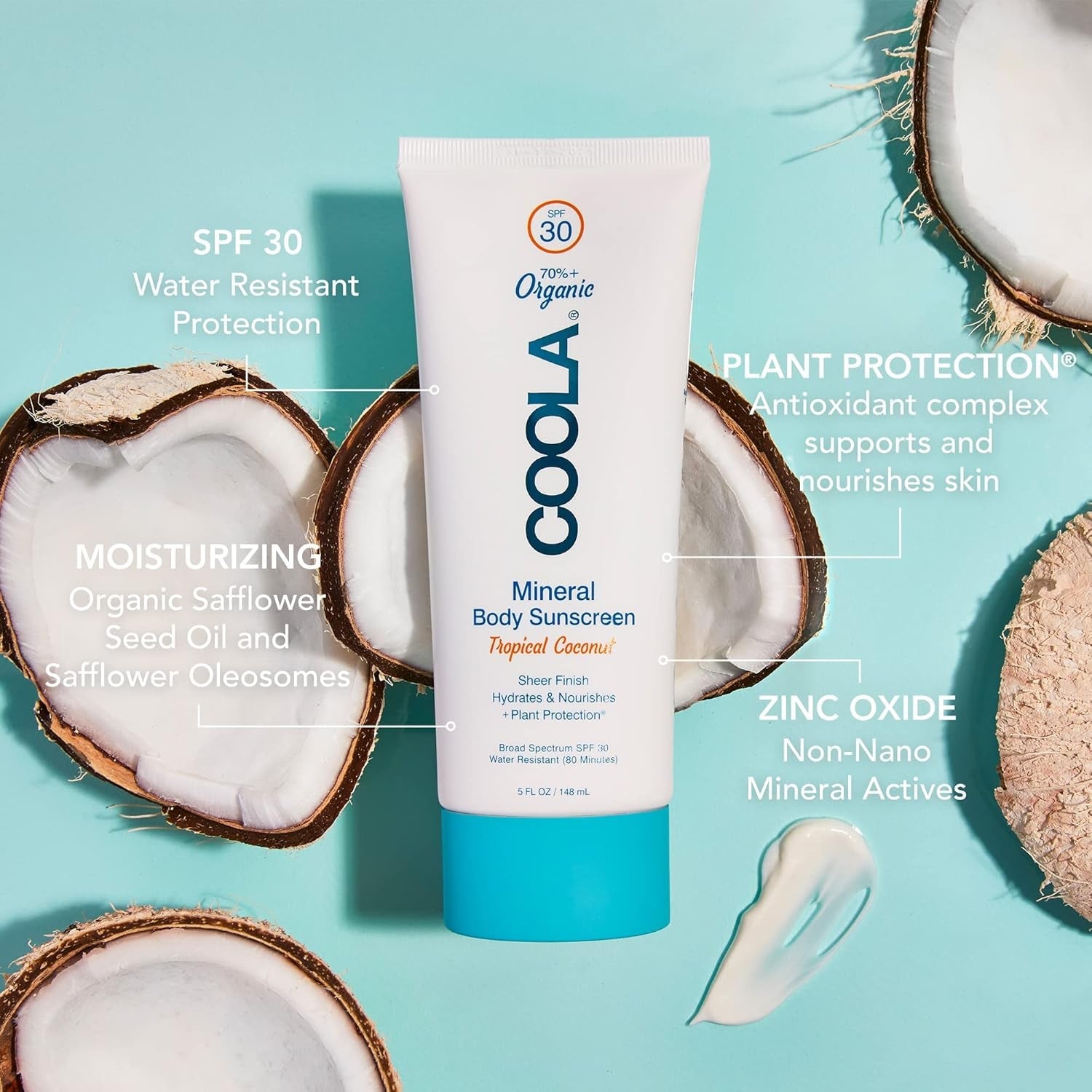 COOLA Mineral Sunscreen SPF 30 148ml Tropical Coconut | Reef-Friendly, Sheer Zinc-Based Protection