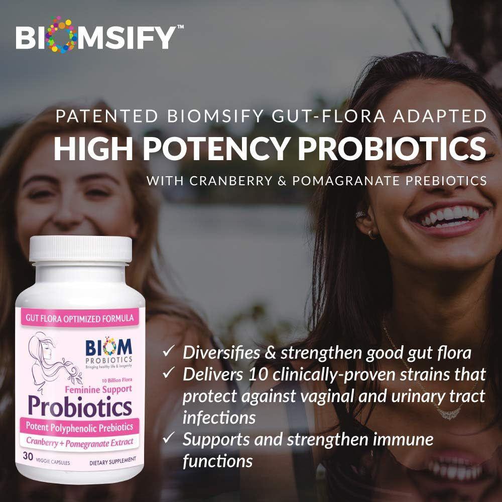 Biom Probiotics Feminine Support - 30 Veggie Capsules | Gut & Vaginal Microbiome Balance