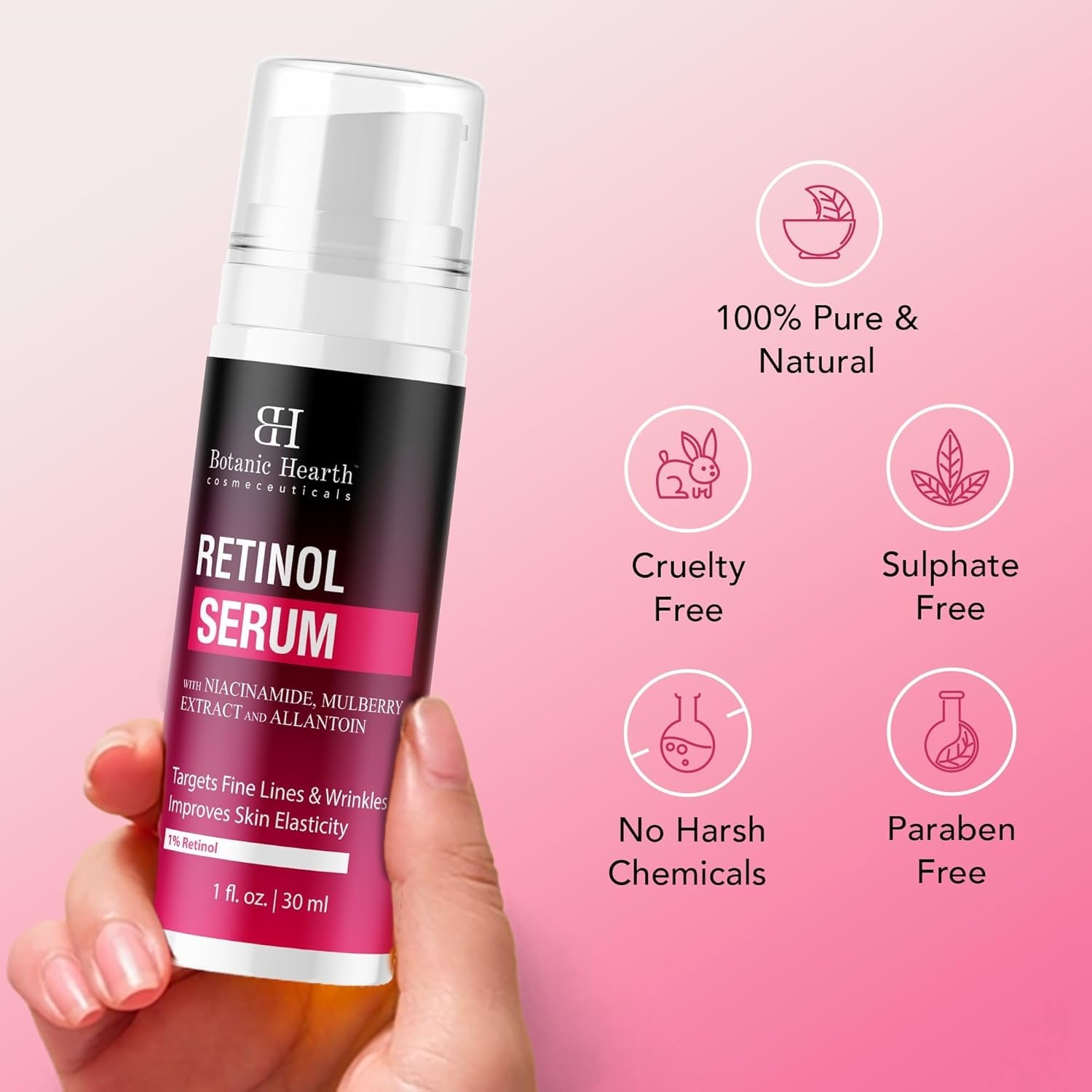 Botanic Hearth Retinol Serum 30ml | Anti-Aging Face Serum with Niacinamide & Mulberry for Firm, Radiant Skin