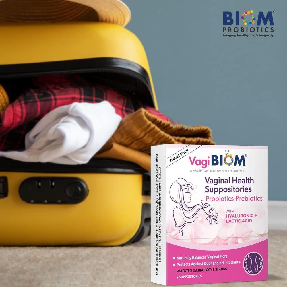VagiBiom Vaginal Health Suppositories - 2 Suppositories (Travel Pack) | Probiotic pH Balance & Odor Control