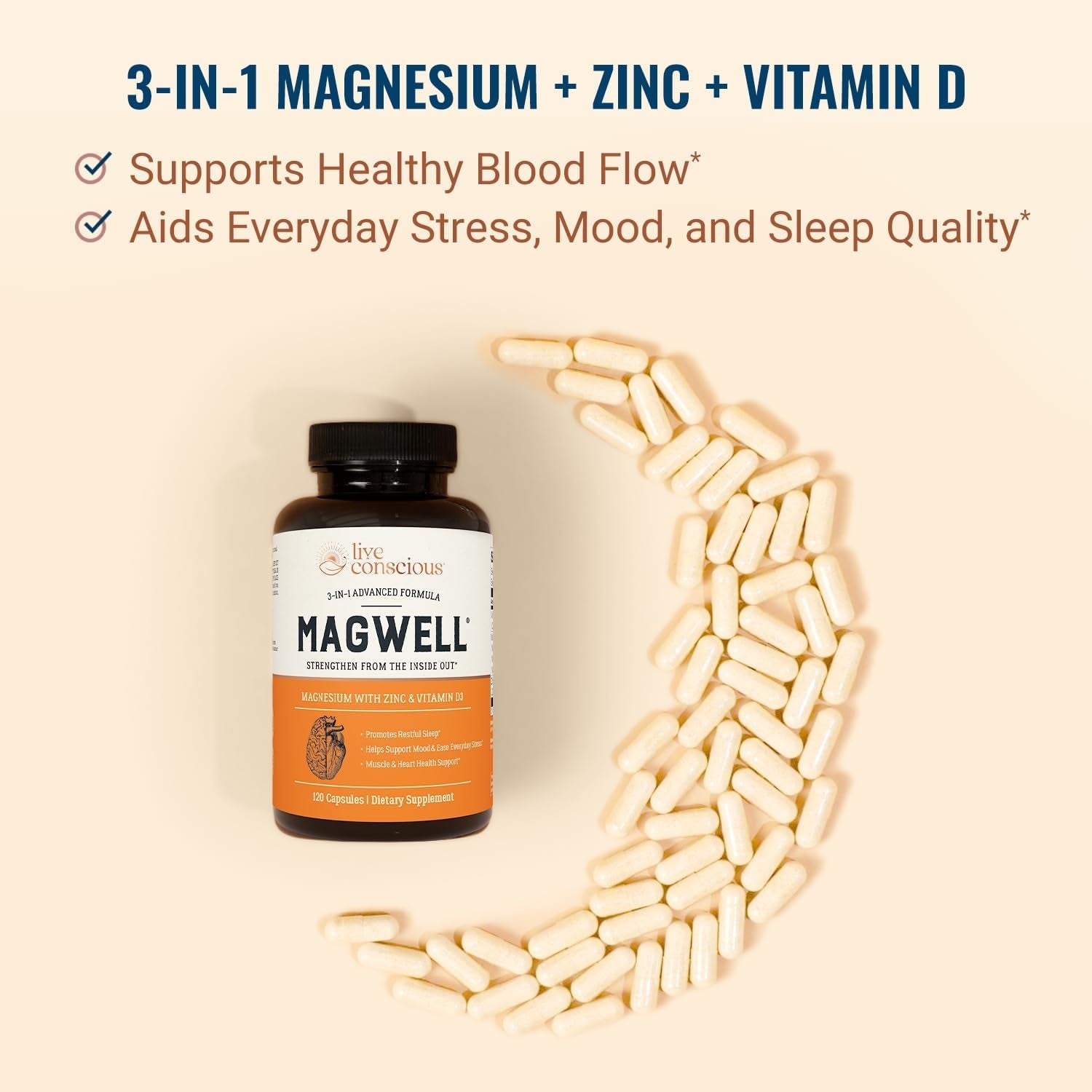 Live Conscious MAGWELL 120 Capsules | 3-in-1 Advanced Formula Build a stronger foundation for your health.