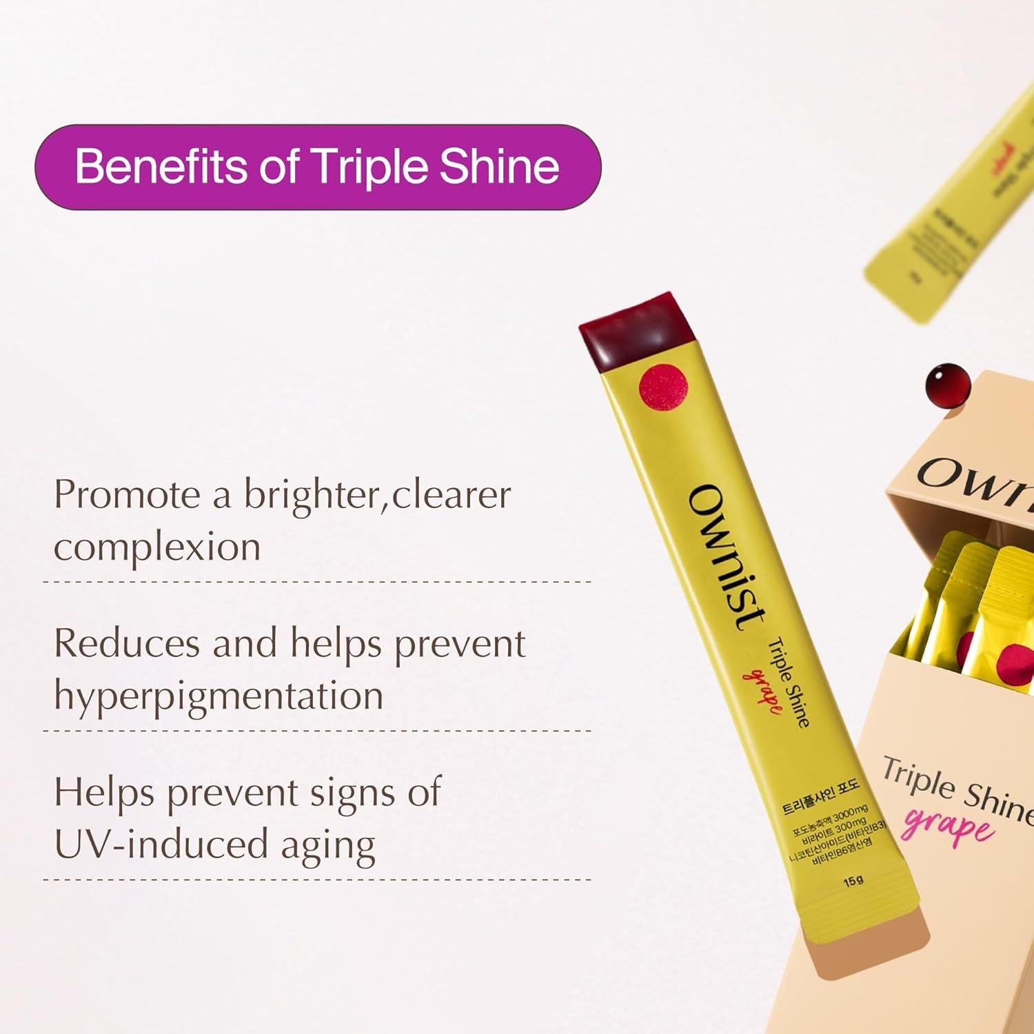 Ownist Triple Shine Grape - 14 Stick Packs | Brightening & Even Skin Tone Support