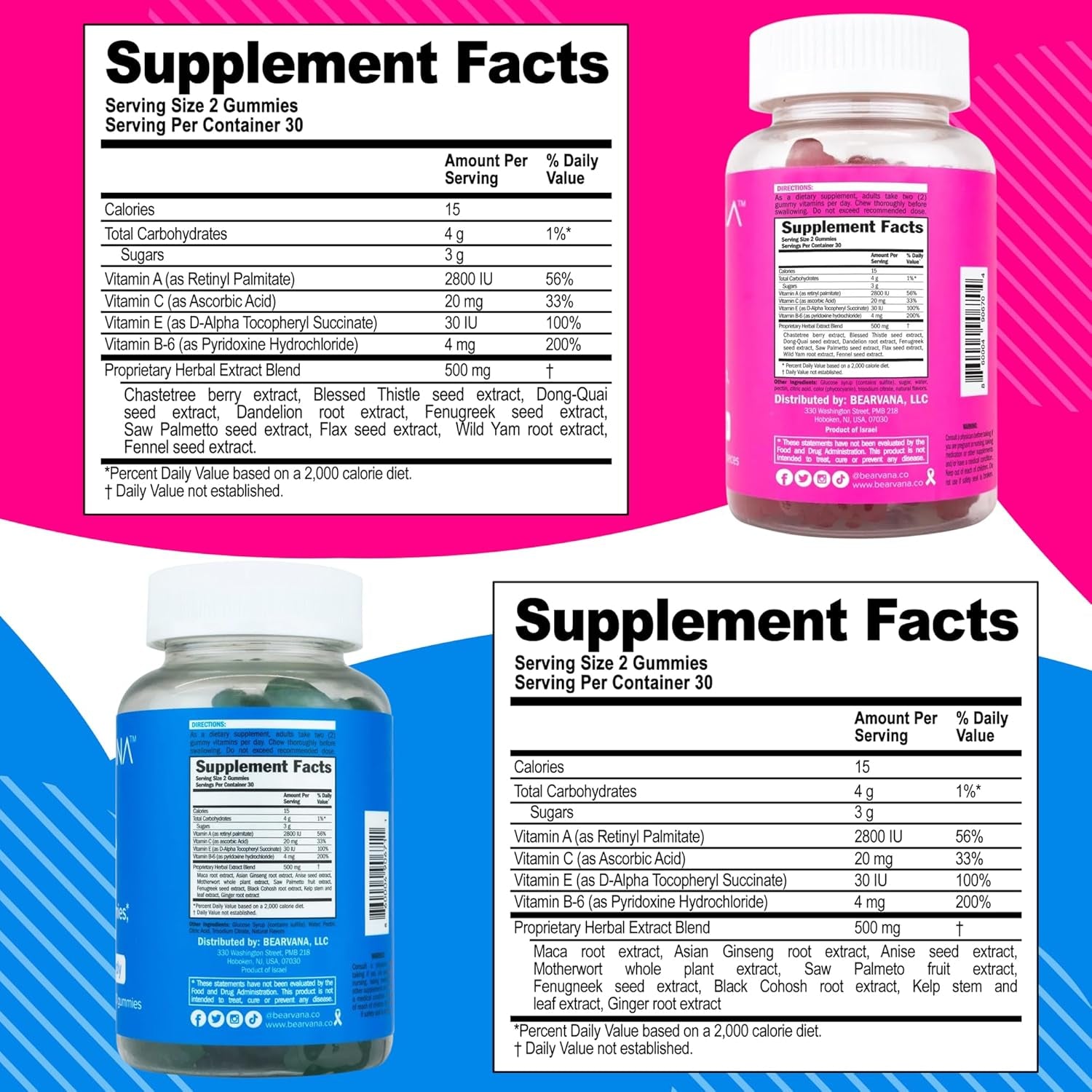 BEARVANA Top Support & Peach Support Combo Pack Gummies for Women | 9 Herbal Extracts + Essential Vitamins | Berry Flavour 60 Gummies