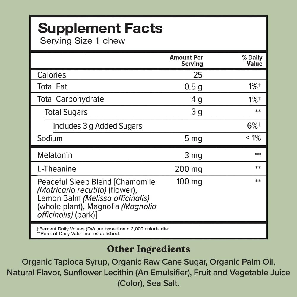 Chewsy Peaceful Sleep Chews - Midnight Mint, 30 Chews | Fast-Acting Melatonin Sleep Aid with L-Theanine & Botanicals