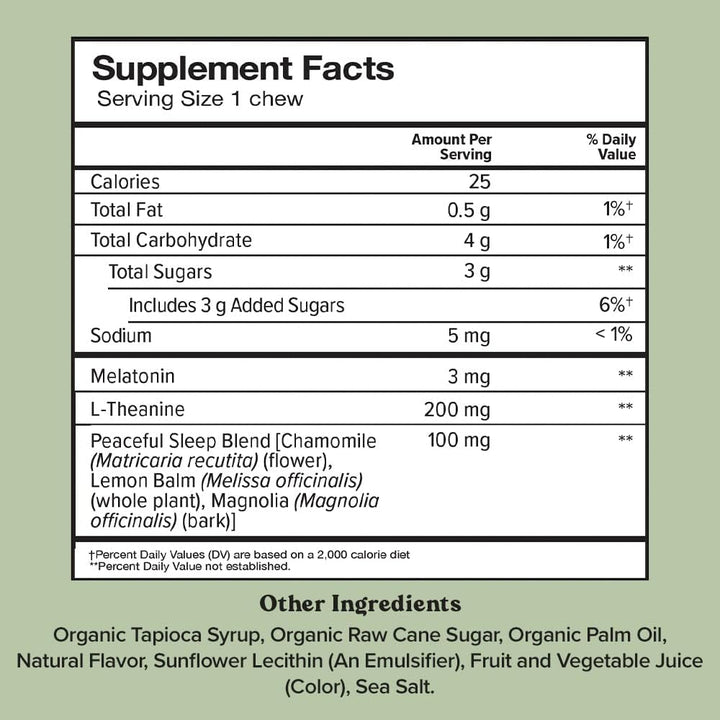 Chewsy Peaceful Sleep Chews - Midnight Mint, 30 Chews | Fast-Acting Melatonin Sleep Aid with L-Theanine & Botanicals