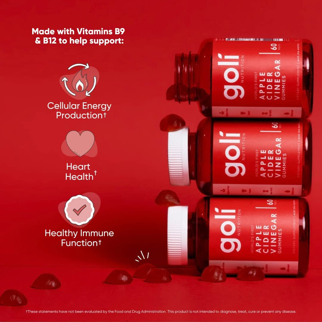 Goli Apple Cider Vinegar Gummies 60 Gummies | Digestive Health & Energy Support with Vitamin B12