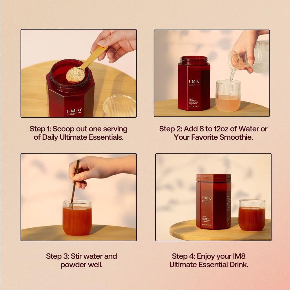 IM8 Daily Ultimate Essentials + Hydration – 30 Servings Starter Kit | All-in-One Superfood Supplement with Scoop + Tumbler