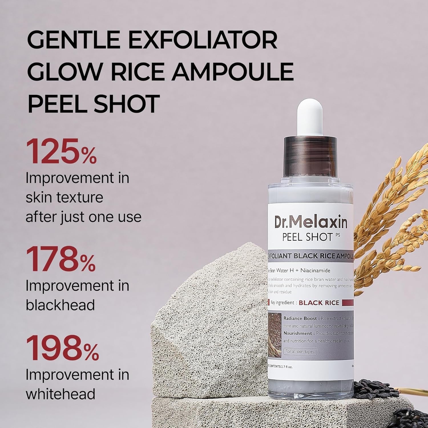 Dr.Melaxin Peel Shot Exfoliant Black Rice Ampoule 80ml | 4-in-1 Exfoliating Glow Booster with Niacinamide & Black Rice