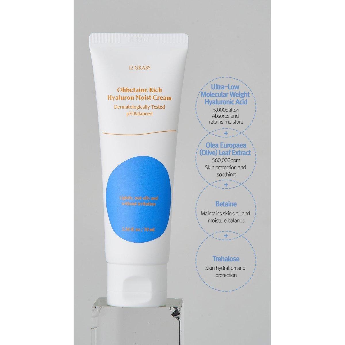 12GRABS Olibetaine Rich Hyaluron Moist Cream - 70ml | Deep Hydration & Dual-Action Care