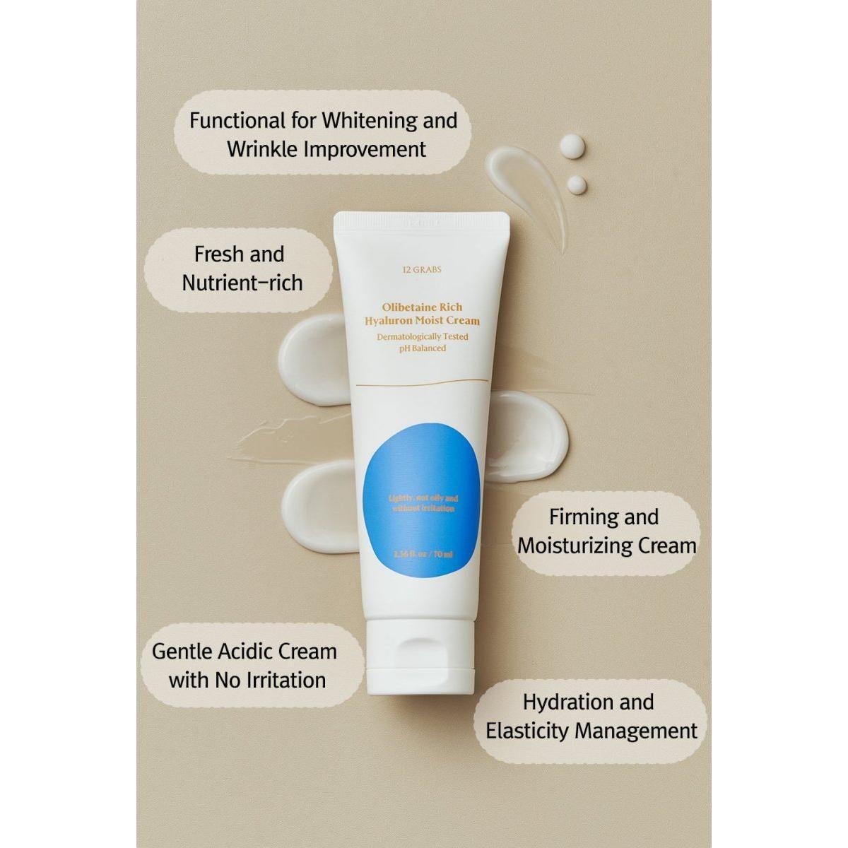 12GRABS Olibetaine Rich Hyaluron Moist Cream - 70ml | Deep Hydration & Dual-Action Care