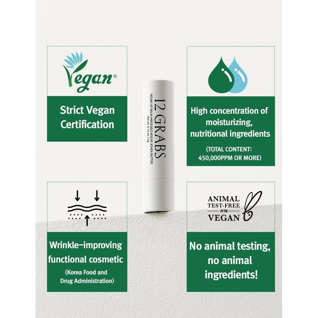 12GRABS Vegan Lip Balm - 4g | Hydrating, Smoothing & Wrinkle-Reducing Lip Care