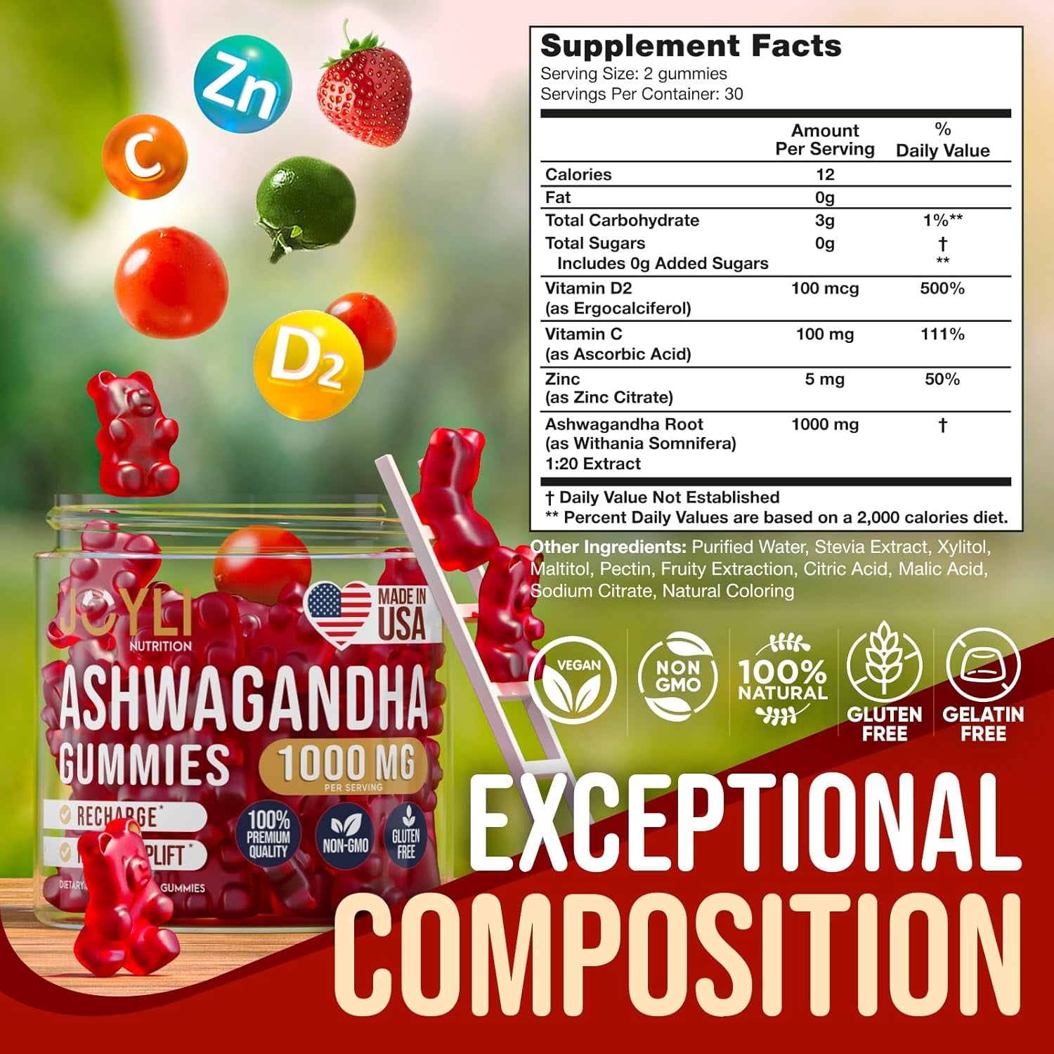 JOYLI Nutrition Ashwagandha Gummies 60 Gummies | Natural Stress Relief & Sleep Support