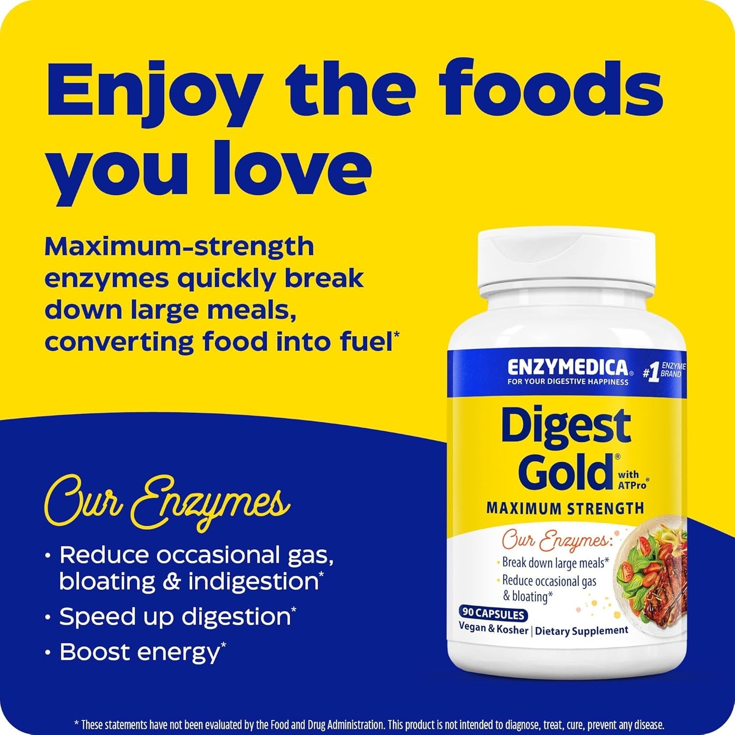 Enzymedica Digest Gold with ATPro – 90 Capsules | Maximum Strength Enzymes for Bloating, Indigestion & Nutrient Absorption