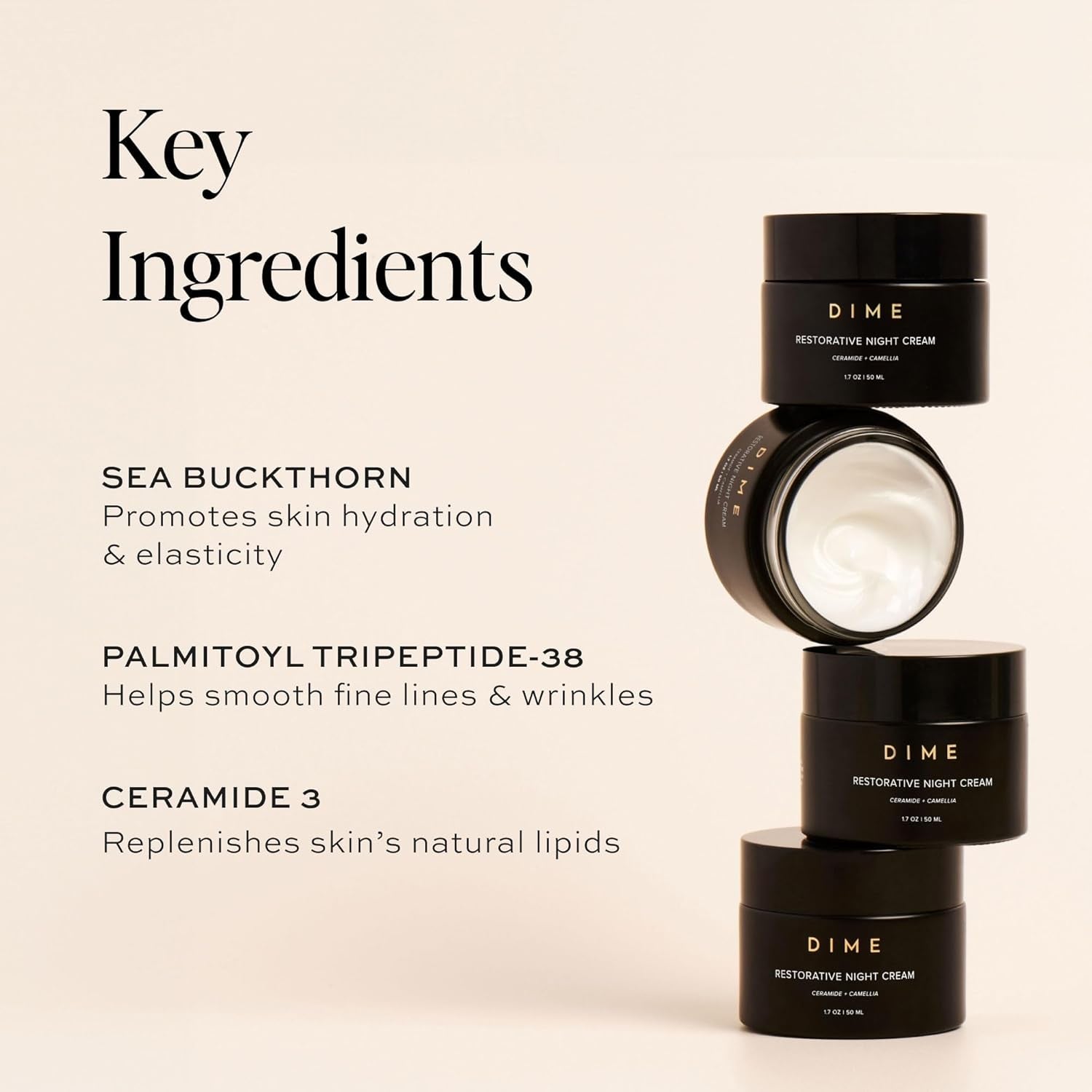 DIME Restorative Night Cream - 50ml | Hydrating, Peptide-Powered Overnight Moisturiser for Youthful Skin