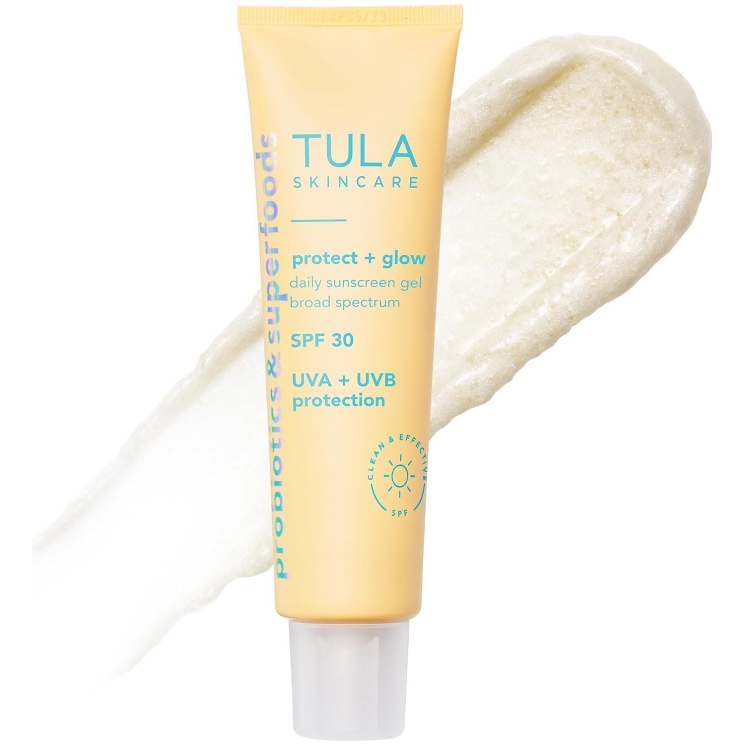 TULA SKINCARE Protect + Glow Daily Sunscreen Gel Broad Spectrum SPF 30 - 100ml | Invisible, Hydrating Sun Protection