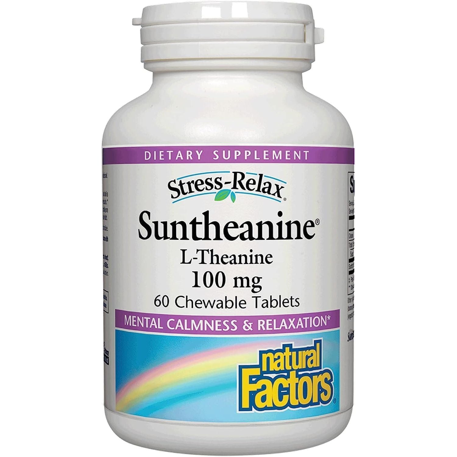 Natural Factors Stress-Relax Suntheanine L-Theanine 100mg 60 Chewable Tablets | Fast-Acting Stress Relief & Calm Focus (Tropical Fruit Flavor)