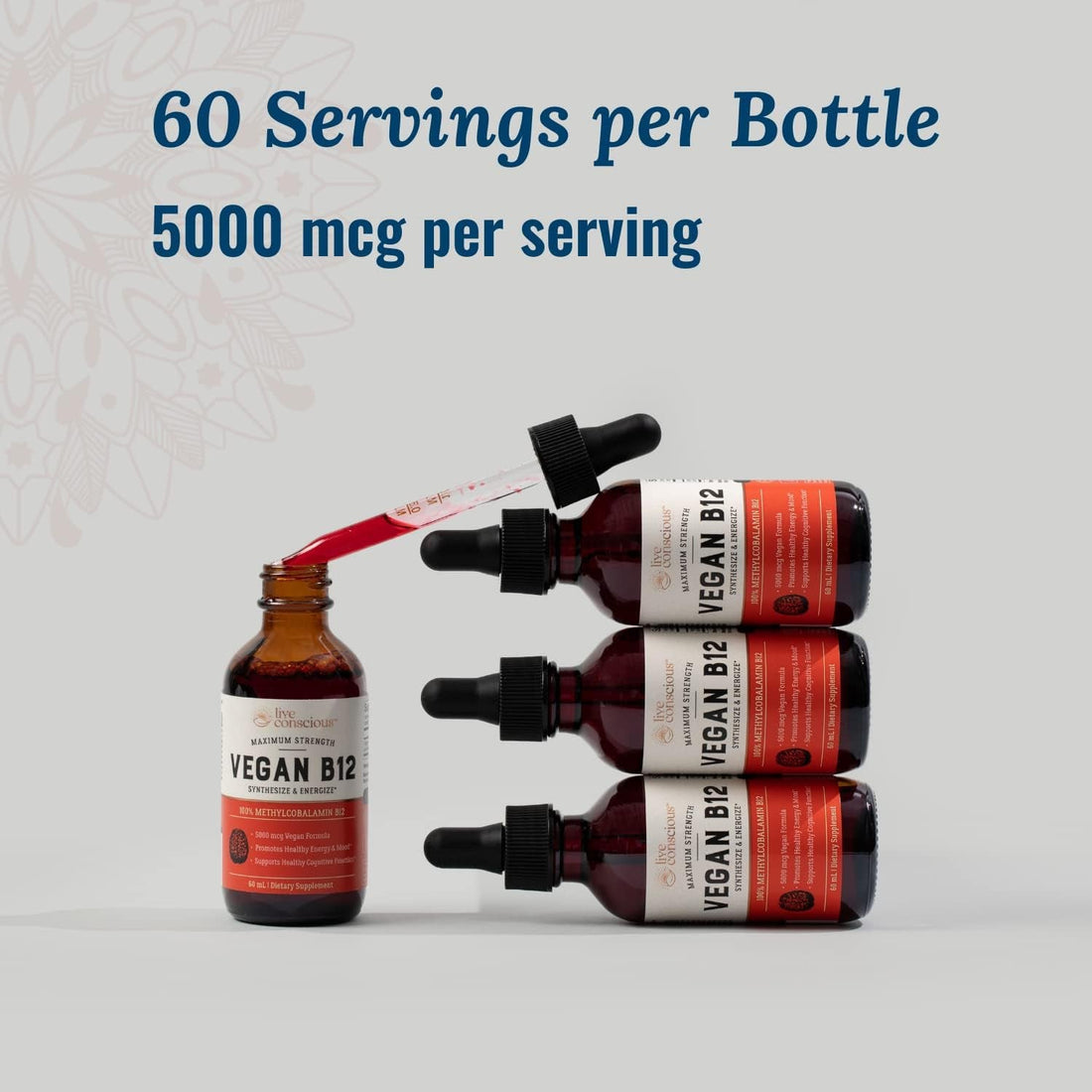 Live Conscious Vegan B12 60ml | Fast-Absorbing Energy & Immune Support with Methylcobalamin (5000mcg)