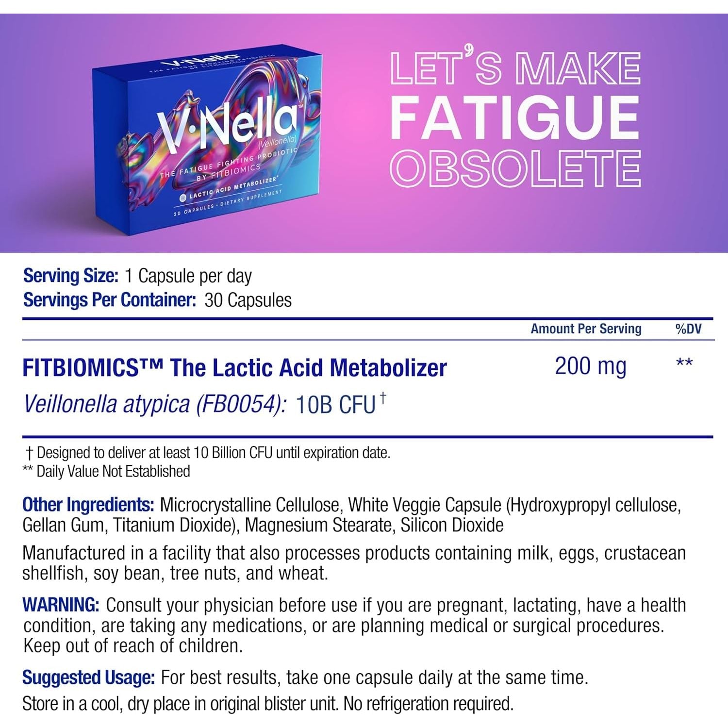 FitBiomicsV-Nella® The Fatigue-Fighting Probiotic - 30 Capsules | Energy & Endurance Support
