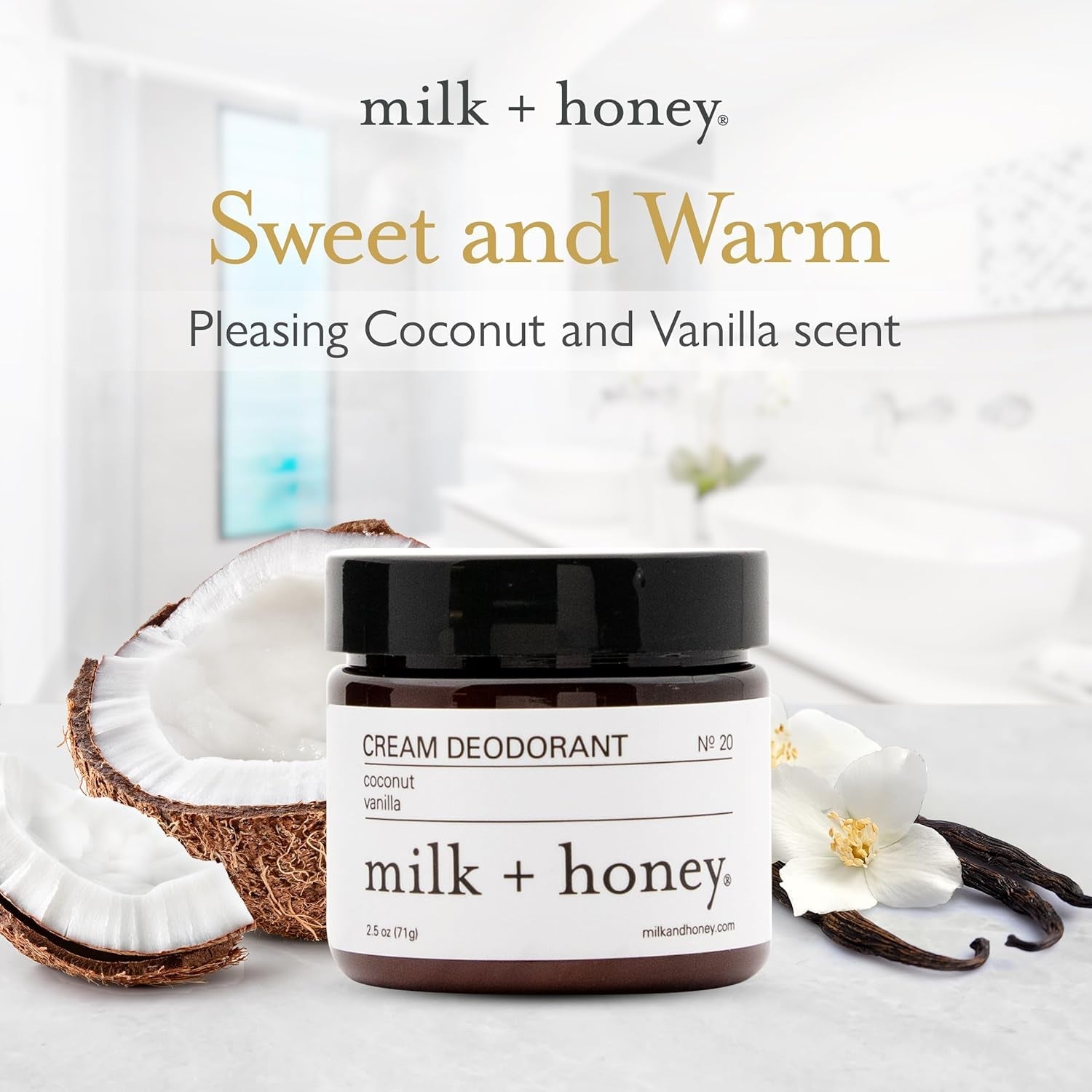 milk + honey Cream Deodorant No. 20  71 g | Natural Deodorant with Coconut & Vanilla | Aluminum-Free, Sensitive Skin Safe