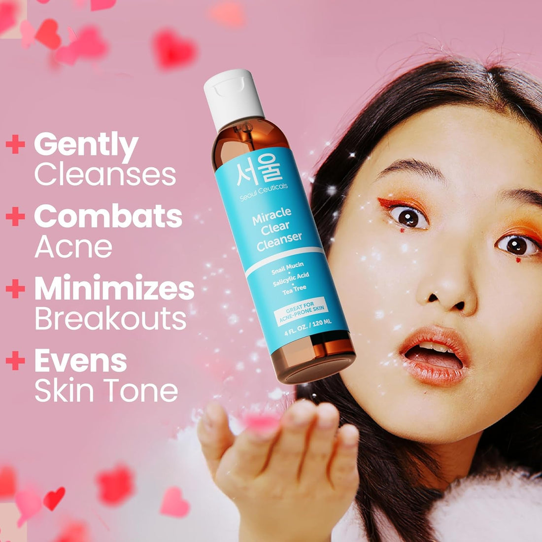 SeoulCeuticals Miracle Clear Cleanser 120ml | Korean Acne Solution with Snail Mucin, Salicylic Acid & Tea Tree