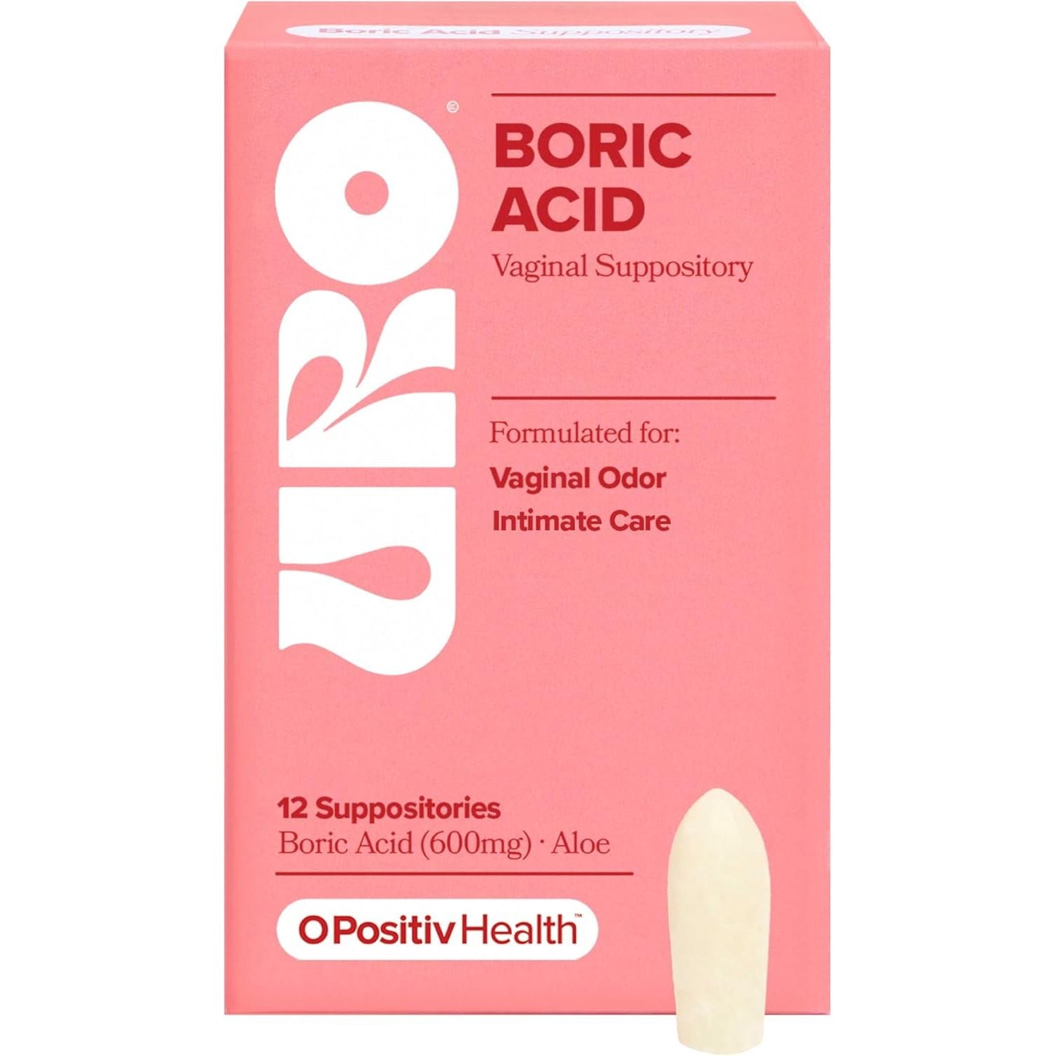 O Positiv URO Boric Acid Vaginal Suppositories& 12 Count The Gentle, Fast-Acting Solution for Intimate Balance & Freshness