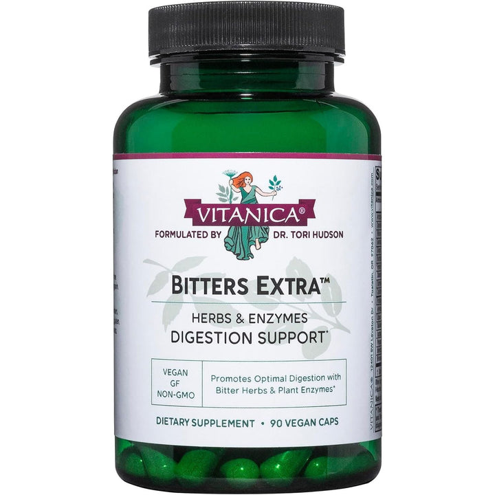 Vitanica Bitters Extra 90 Capsules | Herbal Digestive Bitters with Enzymes for Healthy Digestion