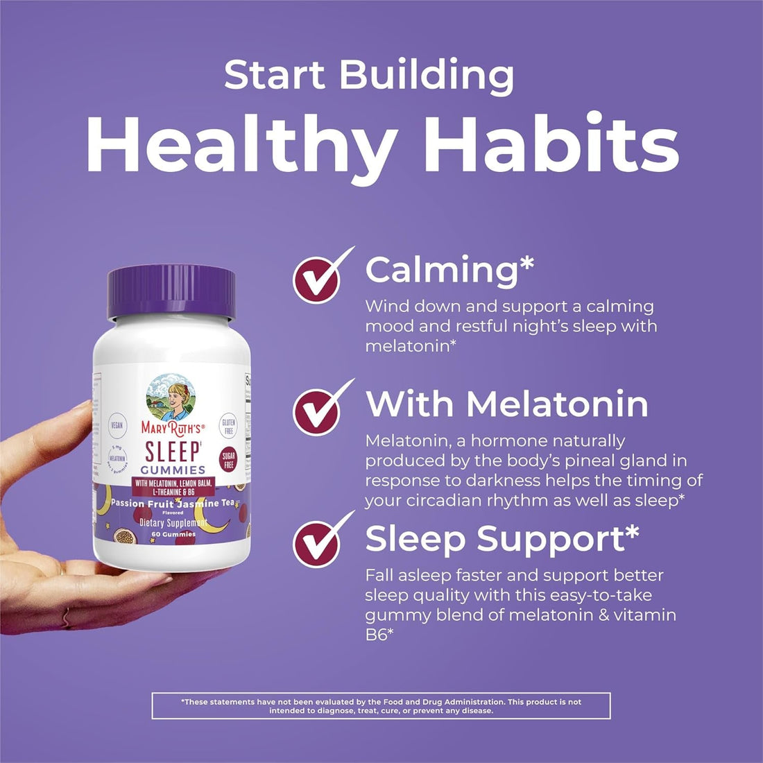 MaryRuth Organics Sleep Gummies  60  Gummies | Vegan Melatonin with L-Theanine & Lemon Balm for Restful Sleep
