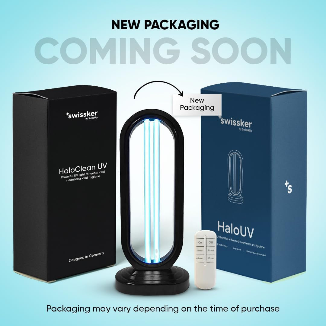 Swissklip +Swissker HaloUV Sanitizer | 360° UV Light Air & Surface Cleaner for Home & Office – Chemical-Free, Remote Controlled, 4 Timers