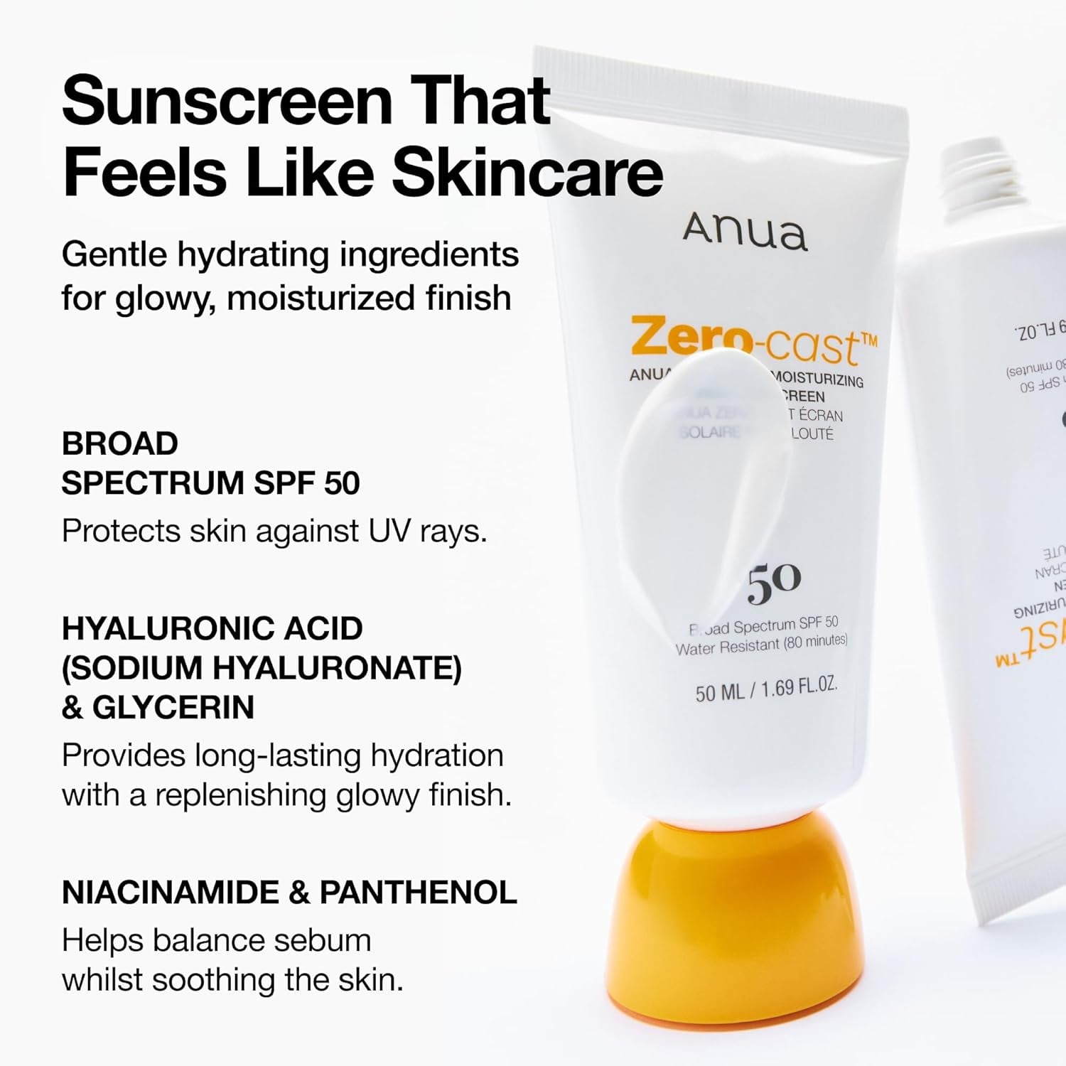 Anua Zero-Cast Moisturizing Finish Sunscreen SPF 50 50ml | No White Cast, Hydrating & Skin-Perfecting UV Protection