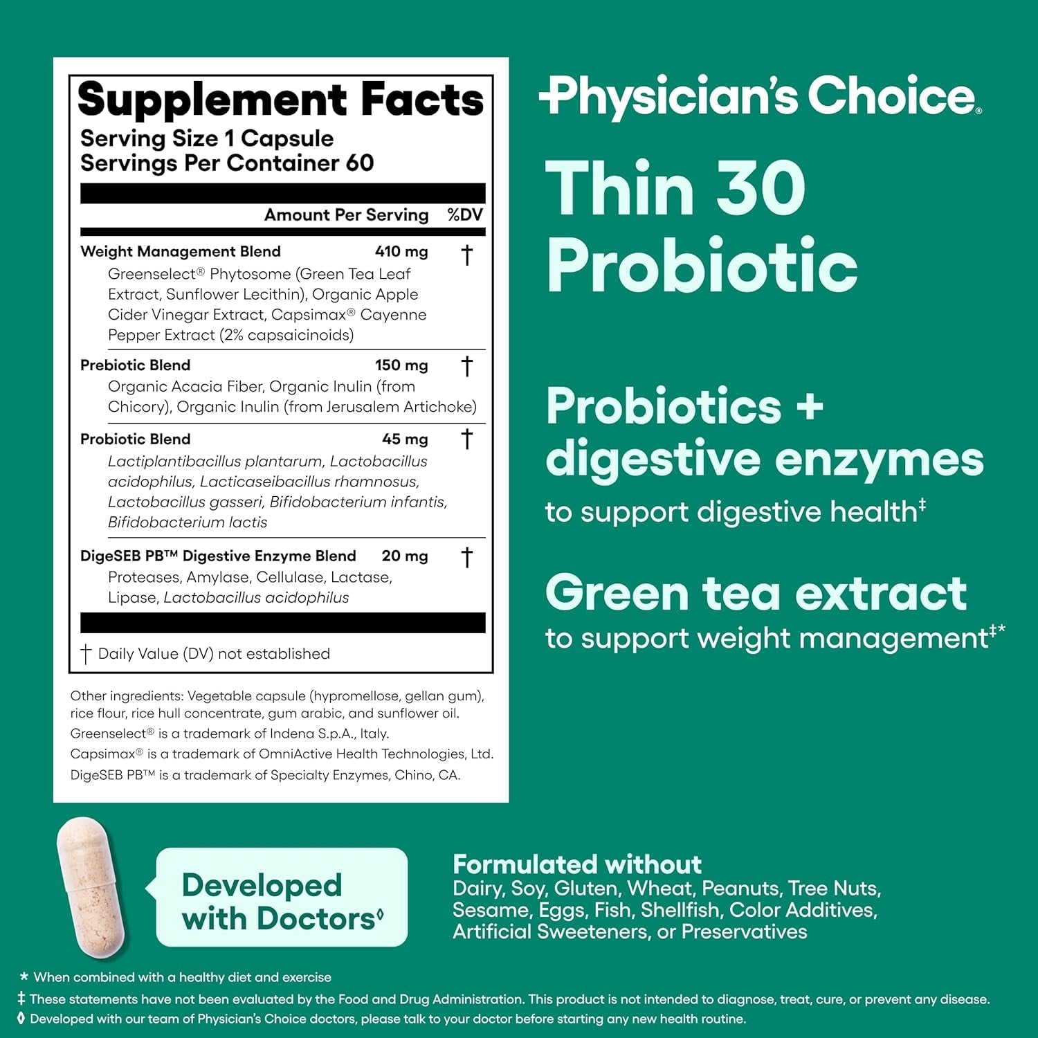 Physician's CHOICE Probiotics for Weight Management 60 Capsules The Science-Backed Dual-Action Support for Gut Health & Metabolic Boost