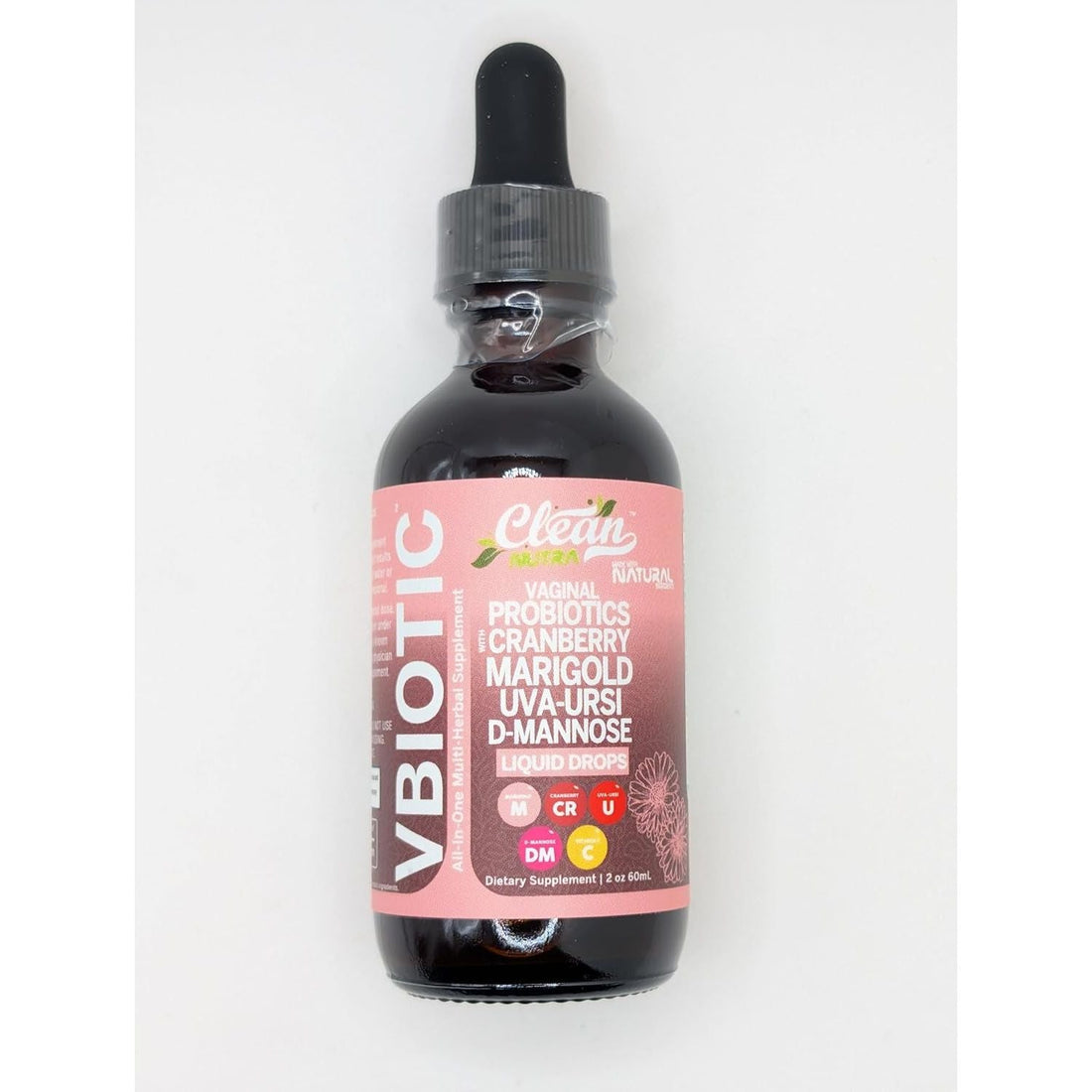 Clean Nutraceuticals Vaginal Probiotic Drops - 60ml | D-Mannose, Cranberry, Uva Ursi & Black Cohosh for Urinary, Vaginal & Hormonal Health