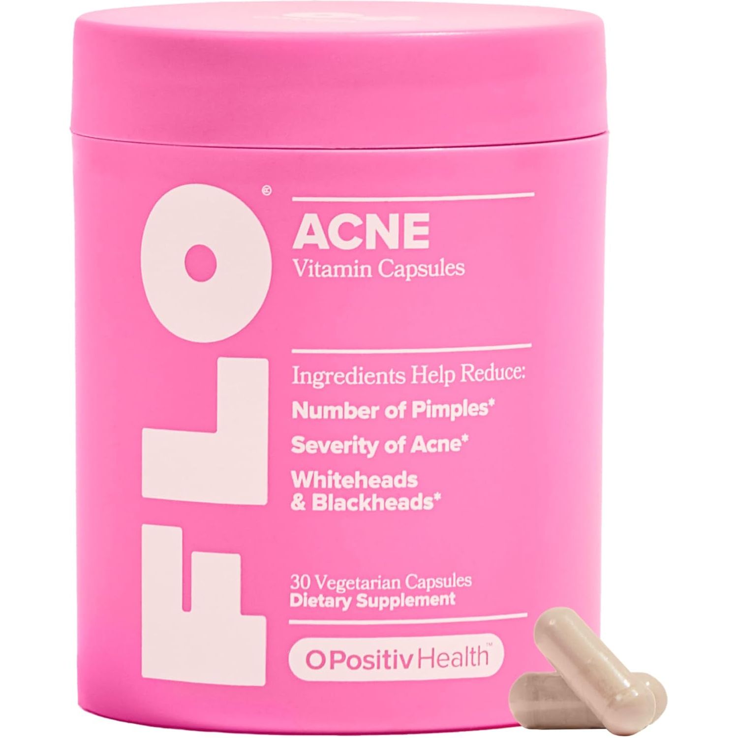 O Positiv FLO Acne Capsules 30 Servings | Clinically Backed Formula for Clearer Skin, Reduced Pimples & Blackheads