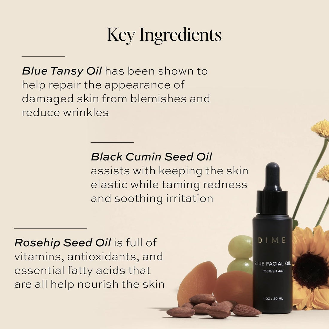 DIME Blue Facial Oil - 30ml | Calming Hydration & Blemish Relief with Blue Tansy & Rosehip