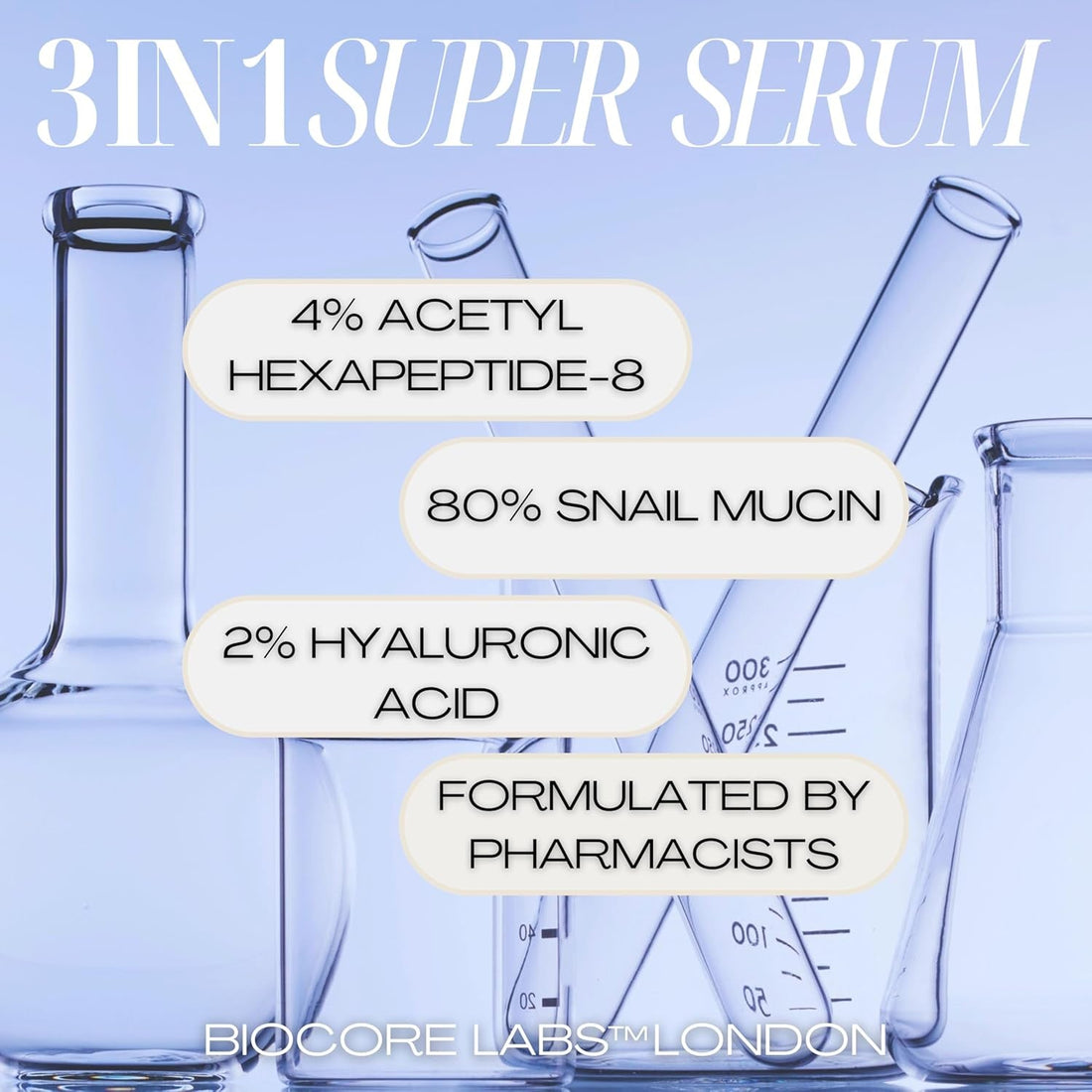 BIOCORE LABS 3-In-1 Snail Mucin Super Serum 100ml | Hydrates, Firms & Plumps with 80% Snail Filtrate, Peptides & Hyaluronic Acid