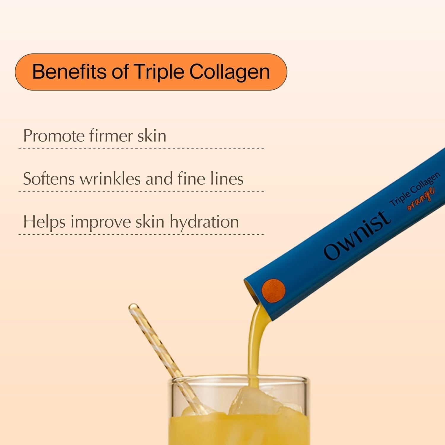 Ownist Triple Collagen Orange - 14 Stick Packs | Marine Collagen for Radiant Skin & Hydration
