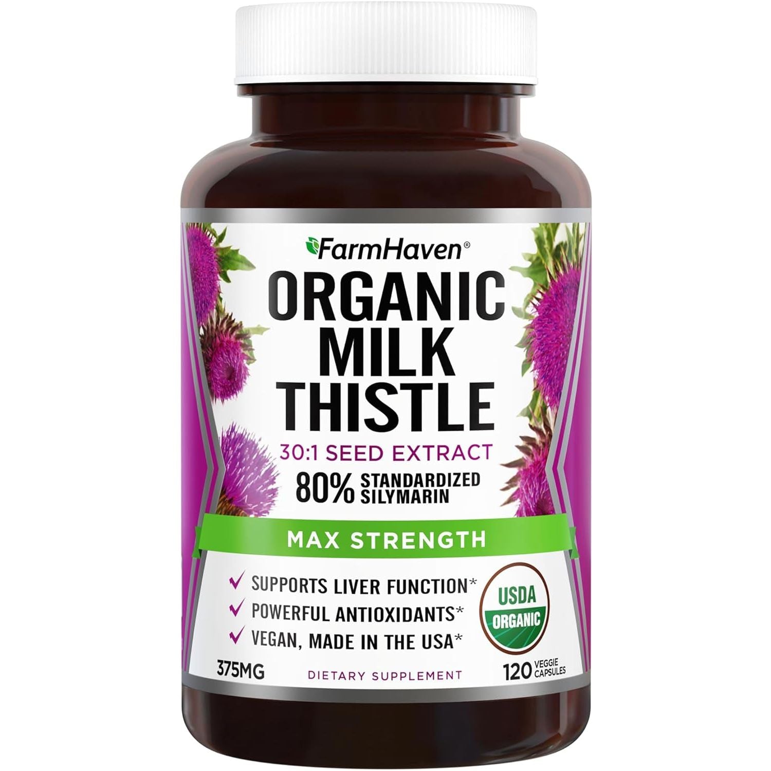 FarmHaven Organic Milk Thistle – 120 Capsules | 11,250mg Equivalent for Liver, Skin & Immune Support