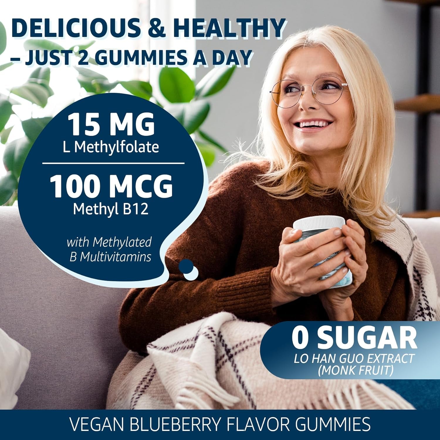 Nextdia L-Methylfolate 5-MTHF Gummies 60 Sugar-Free Vegan Gummies | Active Folate + Methylated B Vitamins for Energy, Mood & Focus